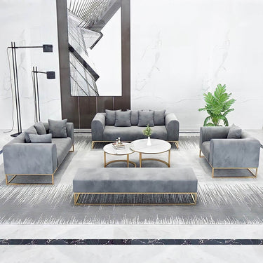 Larissa Luxury Grey Velvet Sofa Set - Timeless Italian Design with Gold Metal Legs - UK Luxury Furniture